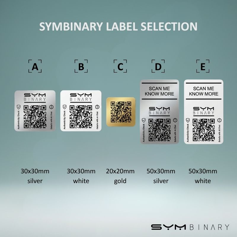 SYMBINARY Label selection in different sizes, materials and colors
